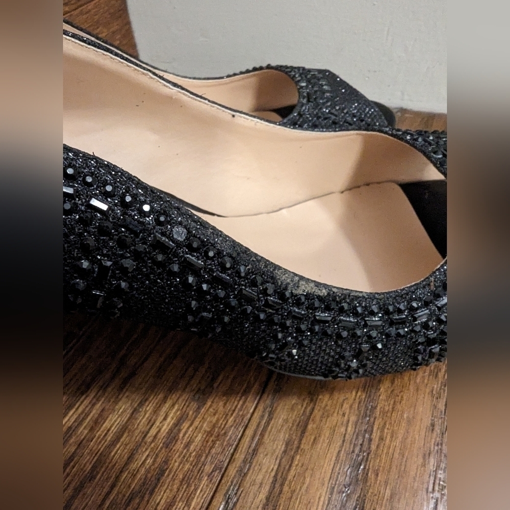 K&M (Kate & Mel) sparkly open toe black heels. size 9.5 - Picture 12 of 12